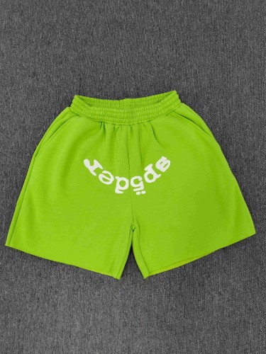 Sp5der Curved White 3D Foam Letter Print Loose Fit Raw Hem Straight Shorts 29488624