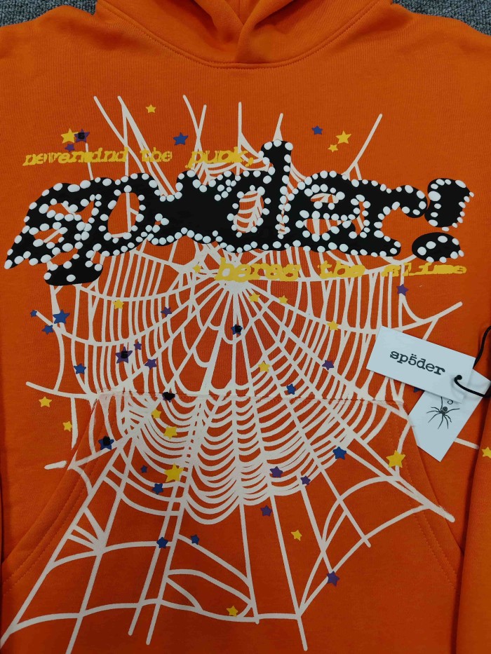 Sp5der Spider Web Puff Letter Scattered Colorful Star Print Hoodie 6 colors 29488674