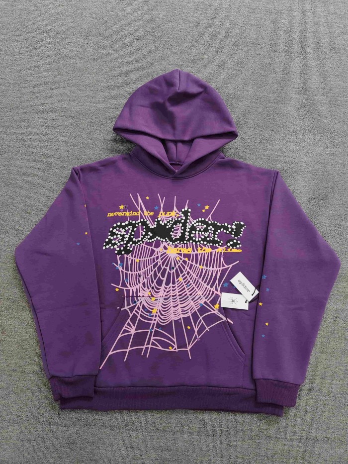 Sp5der Spider Web Puff Letter Scattered Colorful Star Print Hoodie 6 colors 29488674
