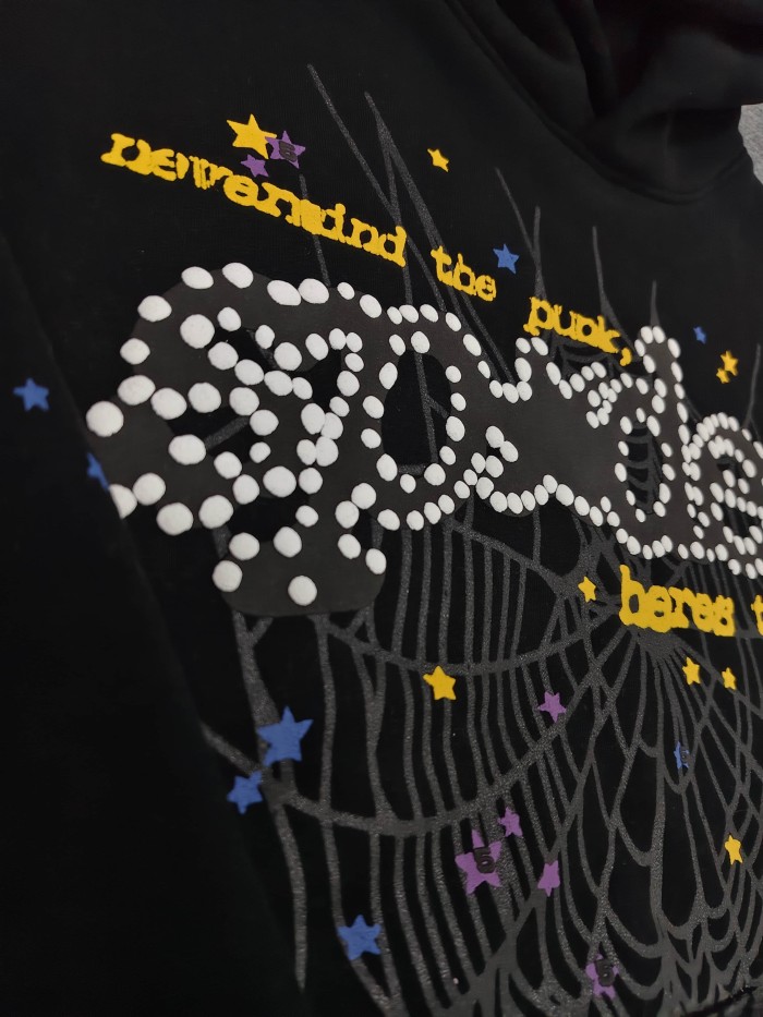 Sp5der Spider Web Puff Letter Scattered Colorful Star Print Hoodie 6 colors 29488674