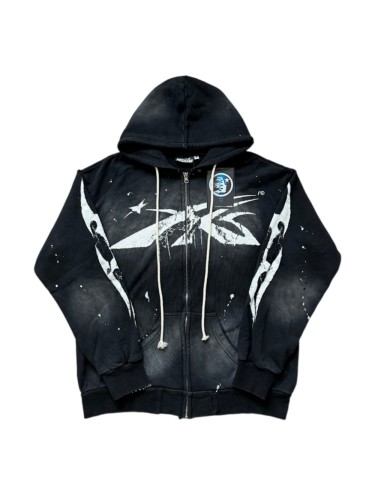 [50% Off]Hellstar Studio Logo Printed Washed and Inked Zipper Hoodie 27575188