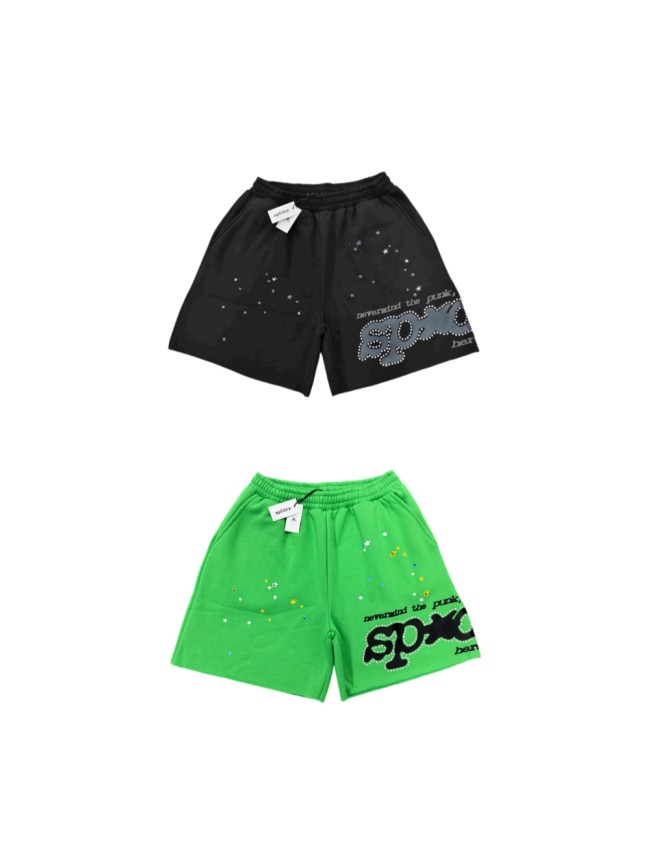 Sp5der Star Scatter Rhinestone Hotfix Letter Slogan Print Shorts 2 colors 29488570