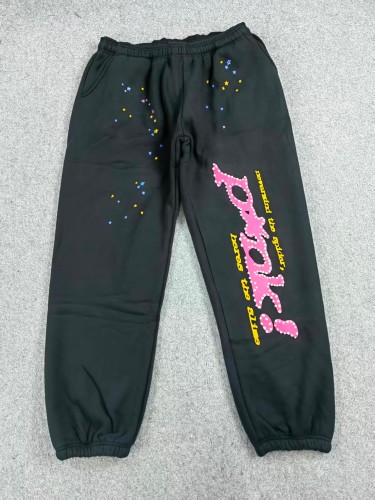Sp5der Young ThugSp5der pink letters logo black pants