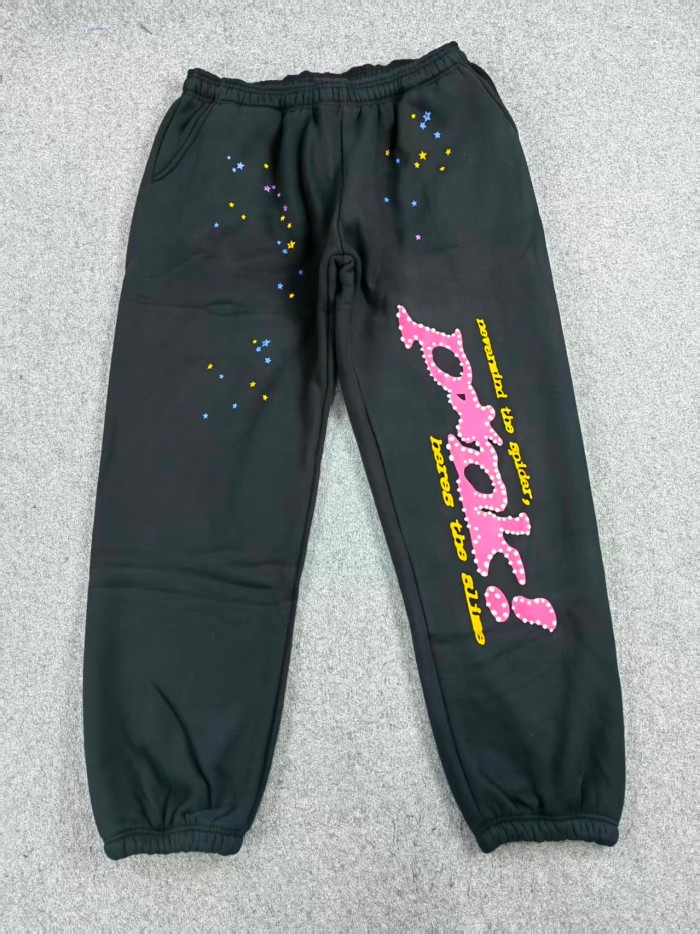 Sp5der Young ThugSp5der pink letters logo black pants