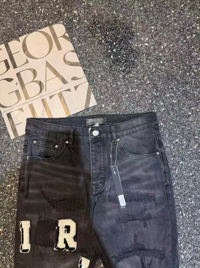 Amiri 1:1 quality version Vintage Washed Distressed Chenille Letter Patch Skinny Jeans 29491486