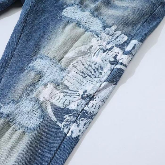 Amiri 1:1 quality version Washed Boro Repair Distressed Hollywood Skull Print Skinny Jeans 29491561