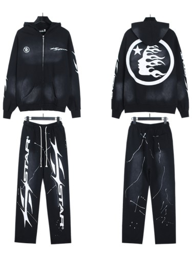 [50% Off]Hellstar Studio HS Monogram Logo Printed Ink Splash Zipper hoodie & pants set 27612105
