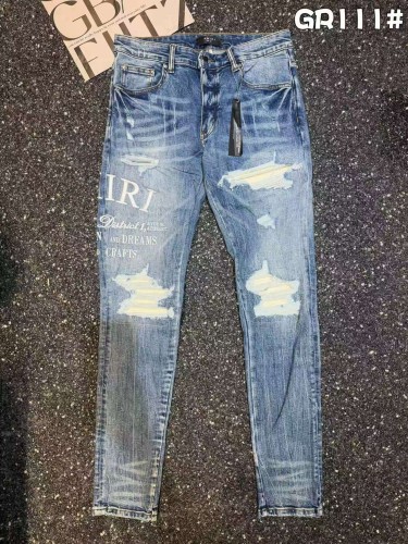 Amiri 1:1 quality version Vintage Blue Washed Distressed Puff Letter Slogan Skinny Jeans 29491557