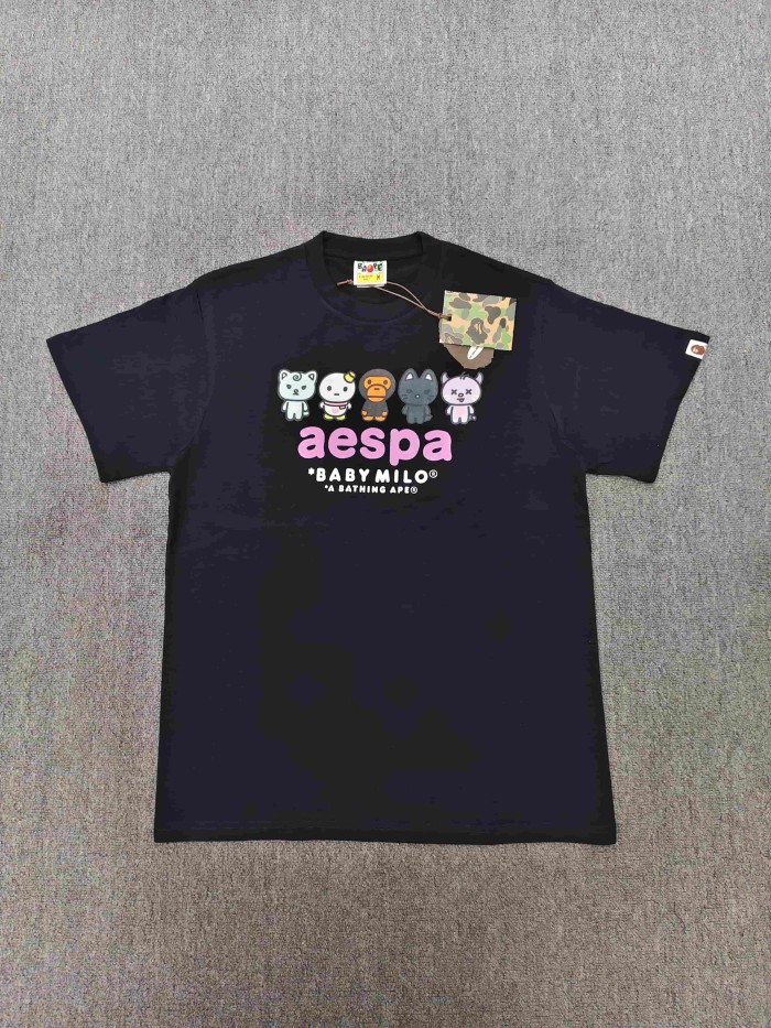 A Bathing Ape Cartoon Animal Character Letter Slogan Print Minimalist Tee 2 colors 29491158