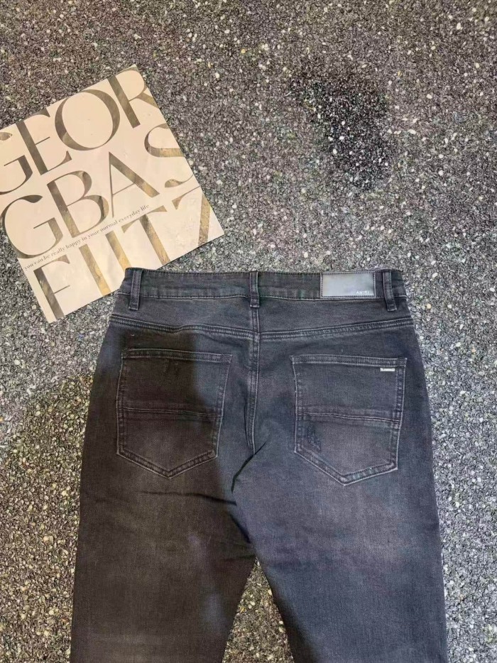 Amiri 1:1 quality version Vintage Charcoal Washed Studded Rip Repair Skinny Jeans 29491514