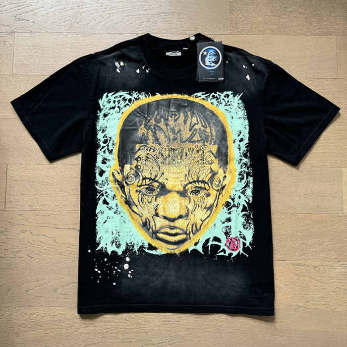 [50% Off]Hellstar Studio Portrait Splash Ink Print Washed tee 27624211