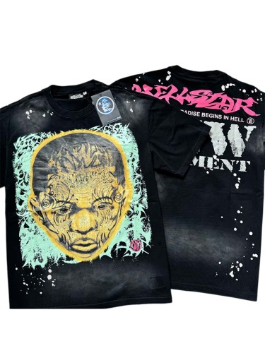 [50% Off]Hellstar Studio Portrait Splash Ink Print Washed tee 27624211