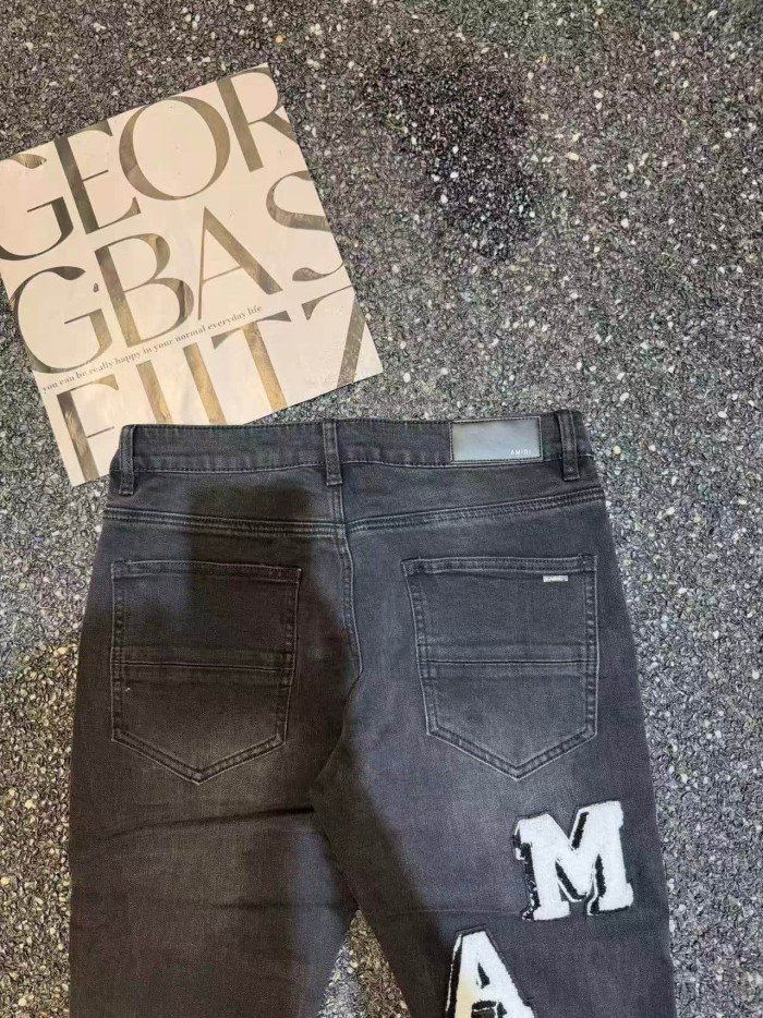 Amiri 1:1 quality version Vintage Washed Distressed Chenille Letter Patch Skinny Jeans 29491486