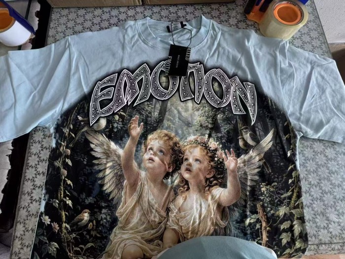 Mixed Emotion Front Two Angel Forest Graphic Hotfix Rhinestone Gothic Letter T-shirt 2 colors 29463377