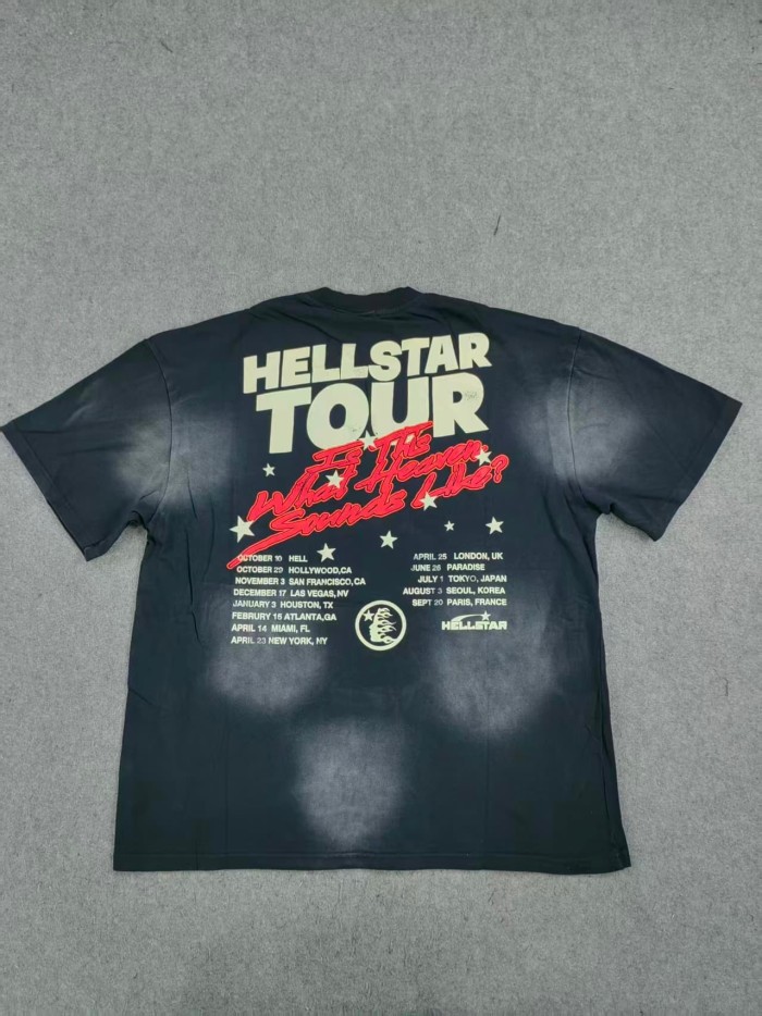 Hellstar Studio 28030658 Flame Letter Print Washed Version Tee & Shorts Set