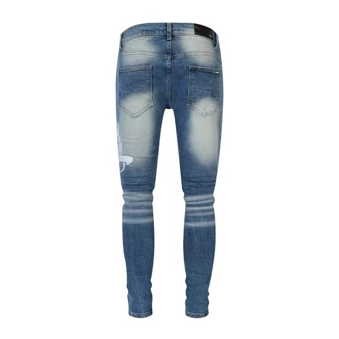 Amiri 1:1 quality version Washed Boro Repair Distressed Hollywood Skull Print Skinny Jeans 29491561
