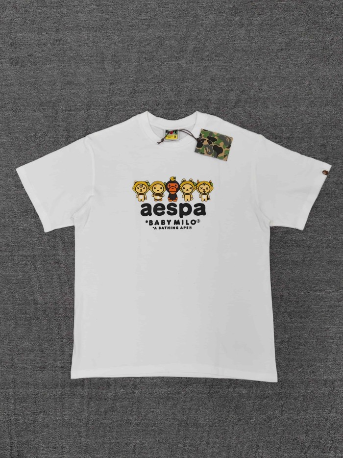 A Bathing Ape Q Version Hooded Cartoon Character Letter Slogan Print Minimalist Tee 2 colors 29491162