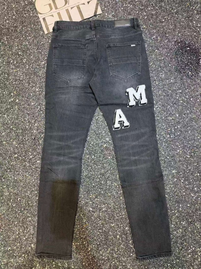 Amiri 1:1 quality version Vintage Washed Distressed Chenille Letter Patch Skinny Jeans 29491486
