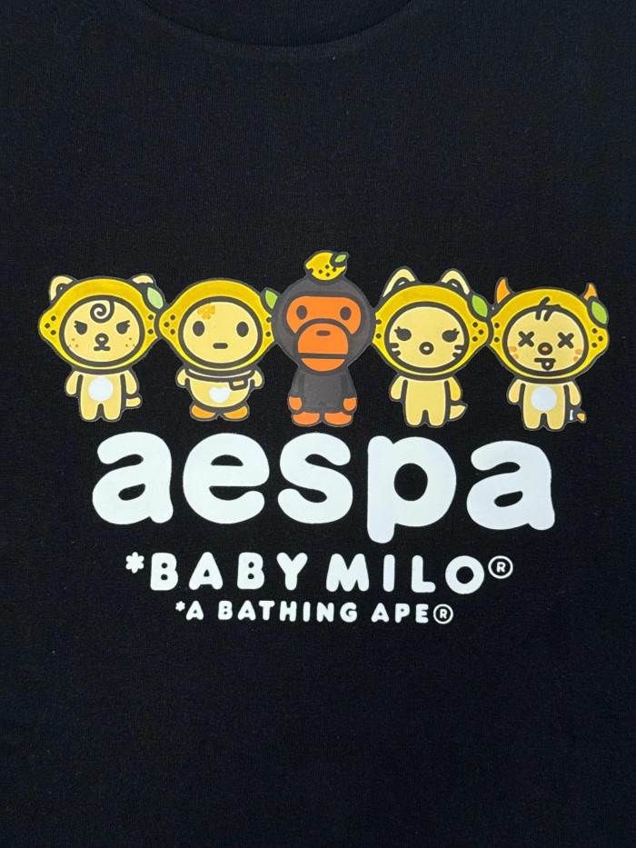 A Bathing Ape Q Version Hooded Cartoon Character Letter Slogan Print Minimalist Tee 2 colors 29491162