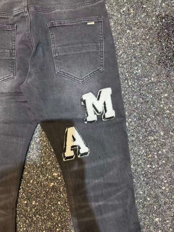 Amiri 1:1 quality version Vintage Washed Distressed Chenille Letter Patch Skinny Jeans 29491486