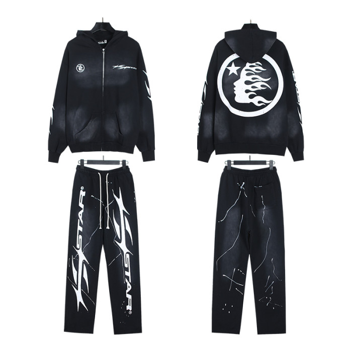 [50% Off]Hellstar Studio HS Monogram Logo Printed Ink Splash Zipper hoodie & pants set 27612105
