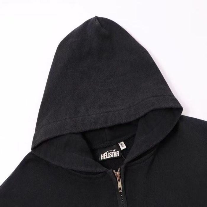 Hellstar Studio S-Shaped Flame Streamline Logo Vintage Washed Full-Zip Unisex Hoodie 29493592