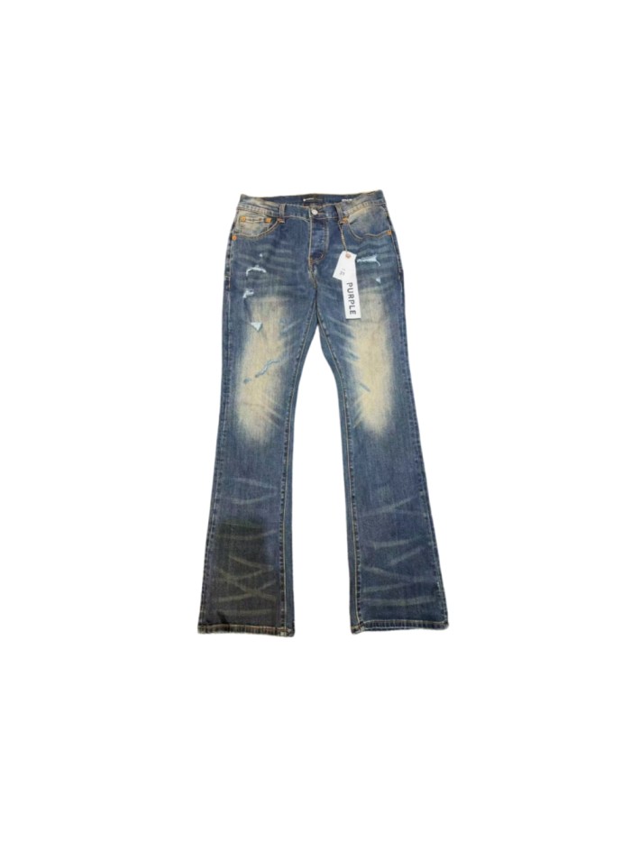 Purple Brand 1:1 quality version Blue Yellow Faded Wash Ripped Detail Slim Flare Jeans 29493408