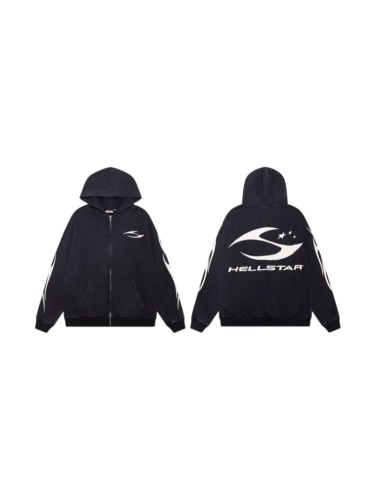 Hellstar Studio S-Shaped Flame Streamline Logo Vintage Washed Full-Zip Unisex Hoodie 29493592