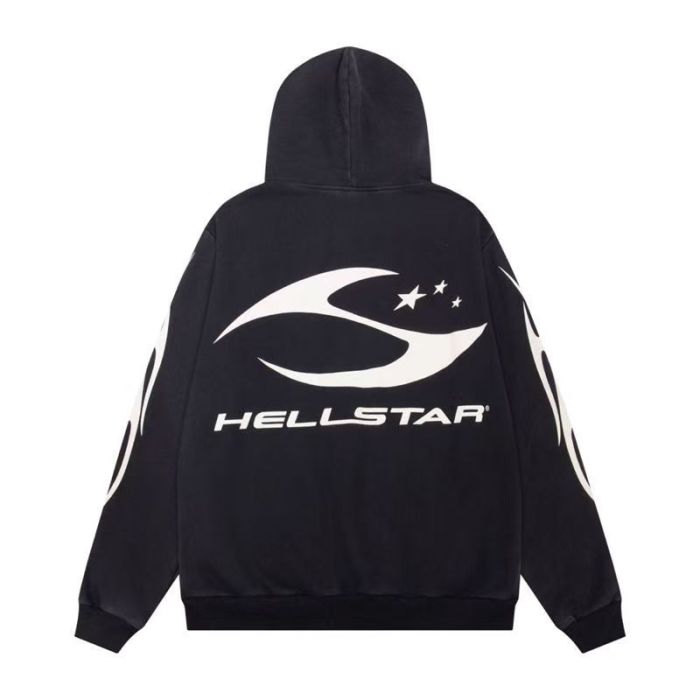 Hellstar Studio S-Shaped Flame Streamline Logo Vintage Washed Full-Zip Unisex Hoodie 29493592
