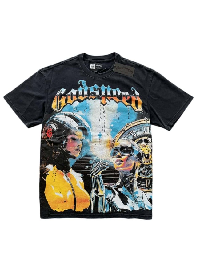 [50% Off]Godspeed 1:1 quality version Robot Letter Print Washed Version Tee 3 colors 27692845