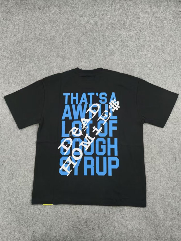 Cough Syrup Tribute Memorial Cursive Script Angel Wing Bottle Graphic Back Blue Block Letter Overlay Graffiti Tee 29303858
