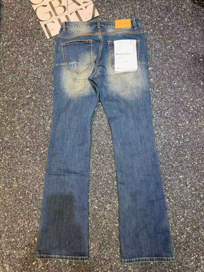Purple Brand 1:1 quality version Blue Yellow Faded Wash Ripped Detail Slim Flare Jeans 29493408