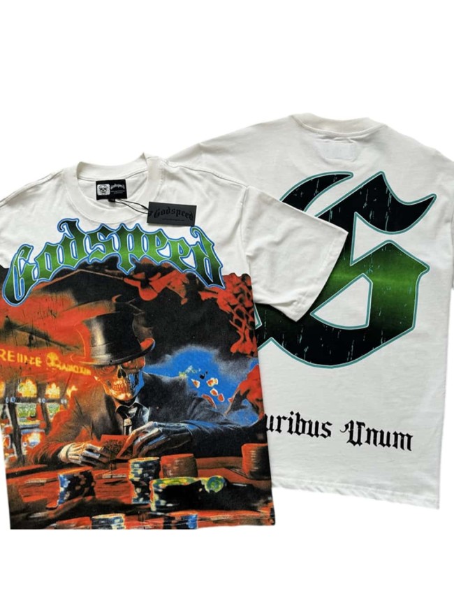 [50% Off]Godspeed 1:1 quality version Gambler Skull Print Washed Version Tee 27704458