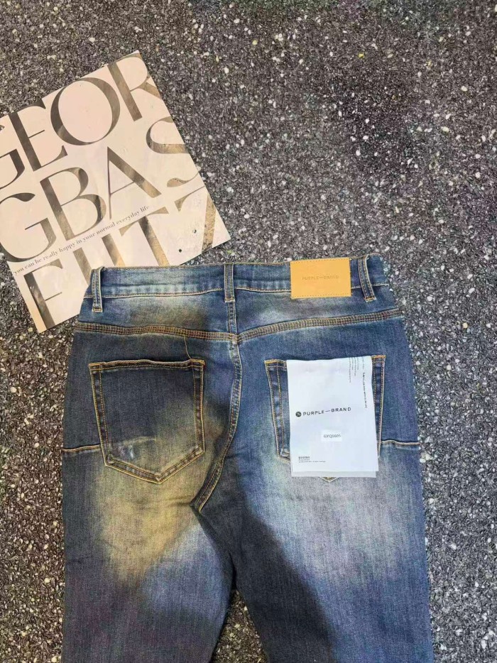 Purple Brand 1:1 quality version Blue Yellow Faded Wash Ripped Detail Slim Flare Jeans 29493408