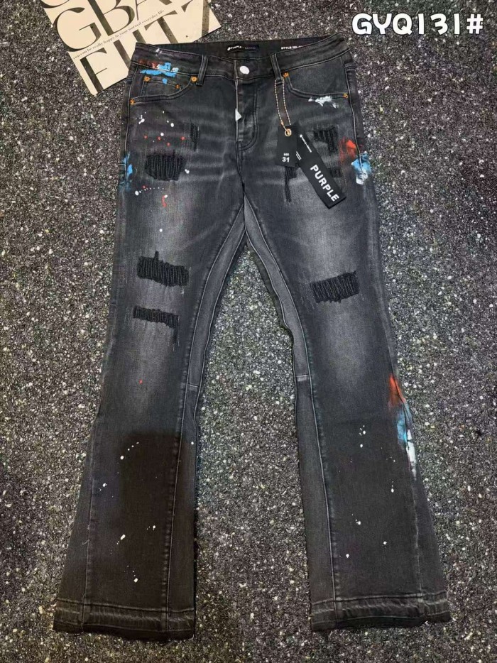 Purple Brand 1:1 quality version Washed Patched Ripped Paint Splatter Slim Flare Jeans 29493397