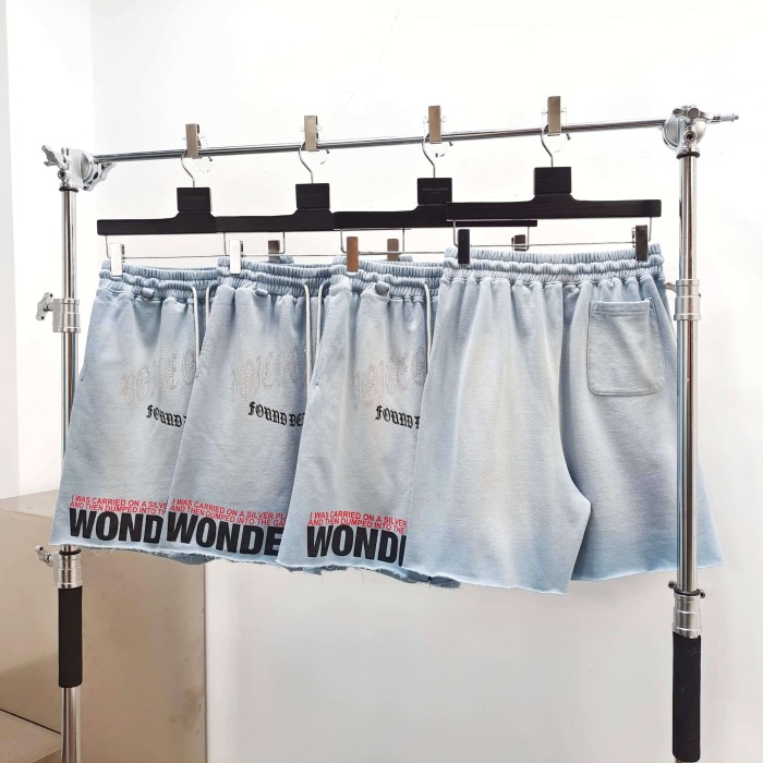 Paly Hollywood [Big & Tall for weights up to 220 lbs]1:1 quality version Portrait Multi-Slogan Rhinestone Washed Sweat Shorts 29493842