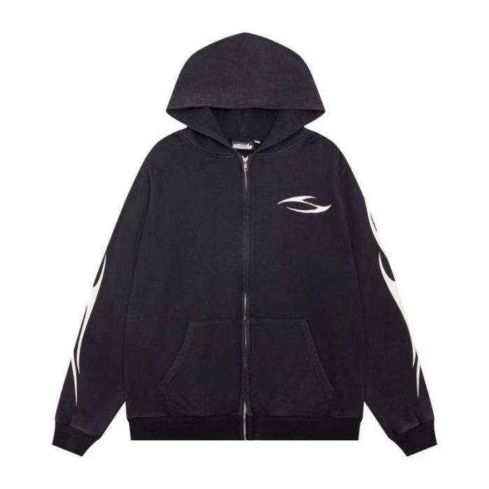 Hellstar Studio S-Shaped Flame Streamline Logo Vintage Washed Full-Zip Unisex Hoodie 29493592