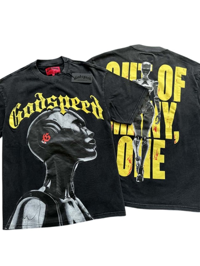 [50% Off]Godspeed 1:1 quality version Broken Letter Robot Print Washed Version Tee 27693121