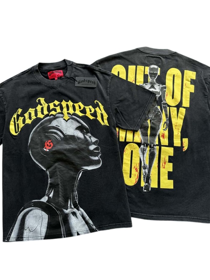 [50% Off]Godspeed 1:1 quality version Broken Letter Robot Print Washed Version Tee 27693121