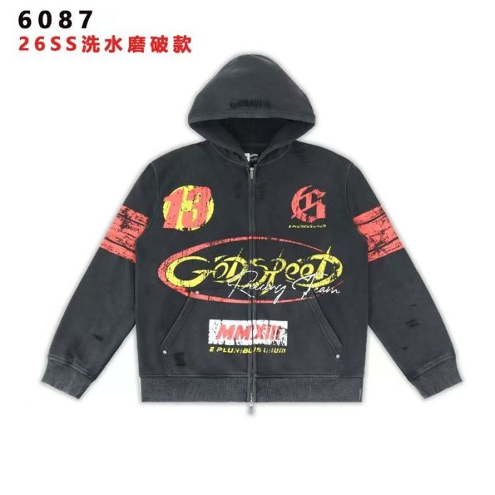 Godspeed No.13 Racing Graphic Washed Distressed Full-Zip Hoodie 29493569