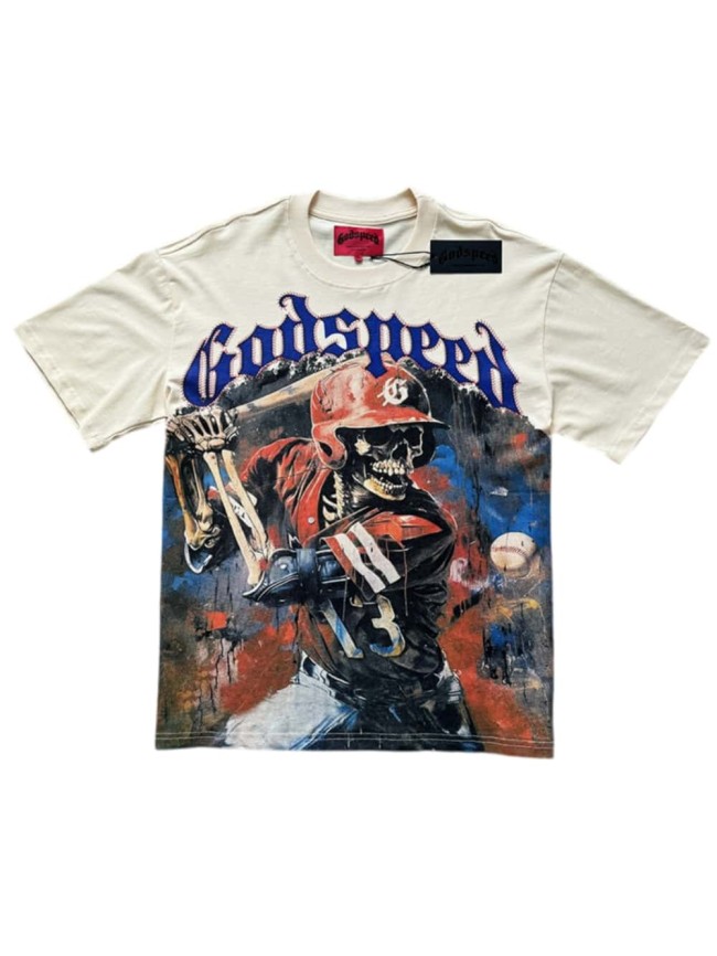 [50% Off]Godspeed 1:1 quality version Playing Baseball Skull Print Washed Version Tee 3 colors 27692839