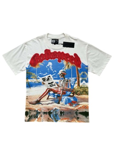 [50% Off]Godspeed 1:1 quality version Skeleton Seaside Reading Newspaper Print Washed Version Tee 2 colors 27686110