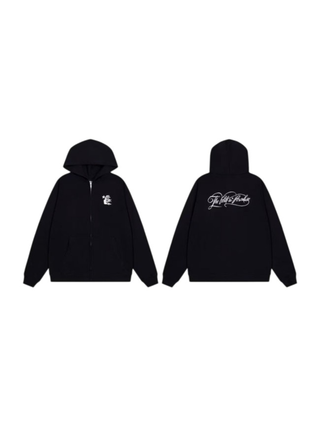 Hellstar Studio Mini Flame Hand Logo Vintage Script Print Full-Zip Hoodie 29493600