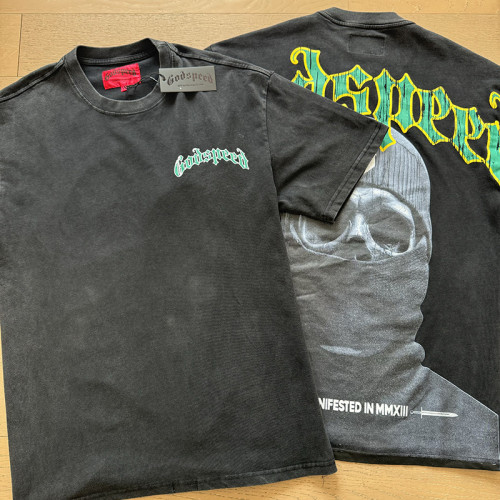 [50% Off]Godspeed 1:1 quality version Masked Skull Green Letter Print Washed Version Tee 27703893