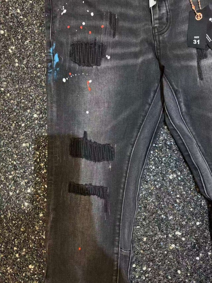 Purple Brand 1:1 quality version Washed Patched Ripped Paint Splatter Slim Flare Jeans 29493397