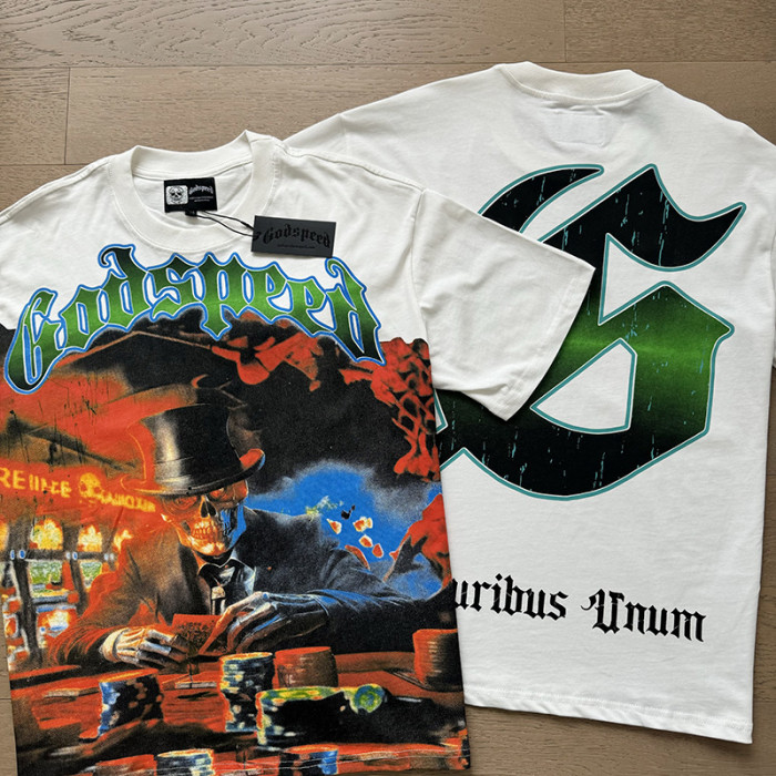 [50% Off]Godspeed 1:1 quality version Gambler Skull Print Washed Version Tee 27704458