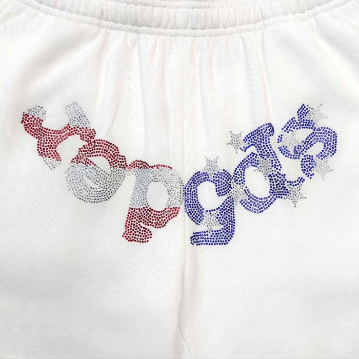 Sp5der [Big & Tall for weights up to 220 lbs]1:1 quality version Tri-Color Rhinestone Logo Raw Cut Sweat Shorts 29493827