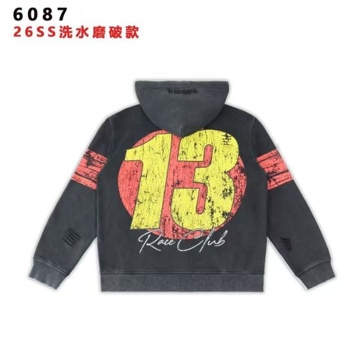 Godspeed No.13 Racing Graphic Washed Distressed Full-Zip Hoodie 29493569