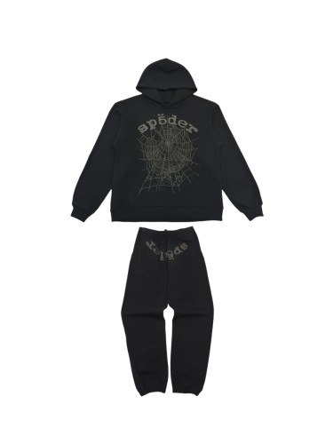 [50% Off]Sp5der 1:1 quality version Black Letter Hoodie & Pants set-Black 27850818