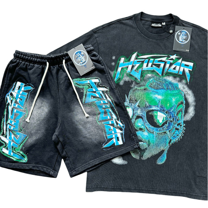[50% Off]Hellstar Studio Printed Washed Version Tee & Shorts Set 27880022